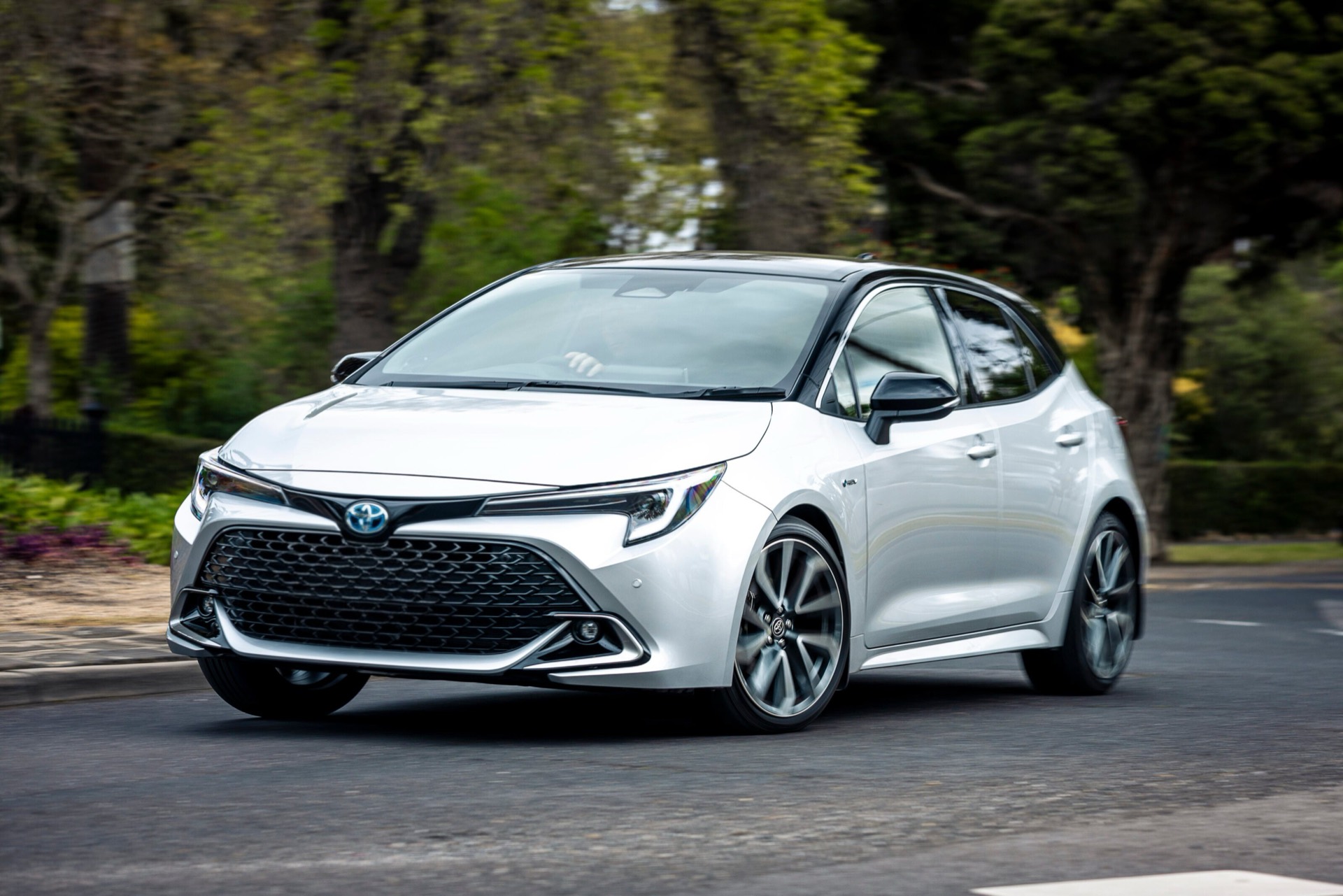 A Toyota Corolla hatchback on the road