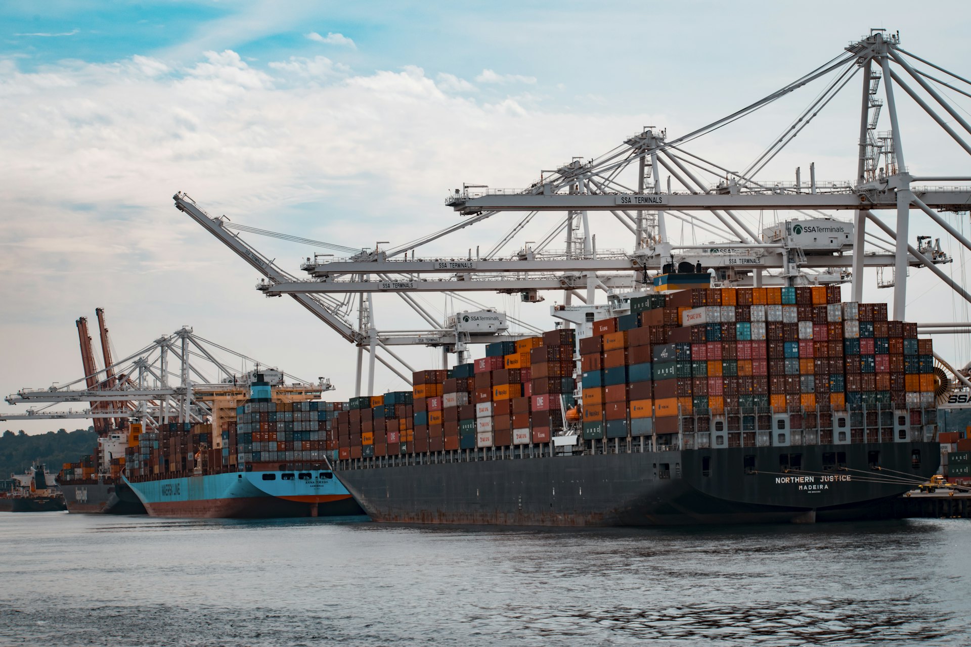 A roll-on car carrier at a container port